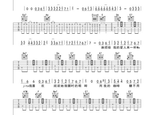 周杰伦《Mojito》C调吉他谱